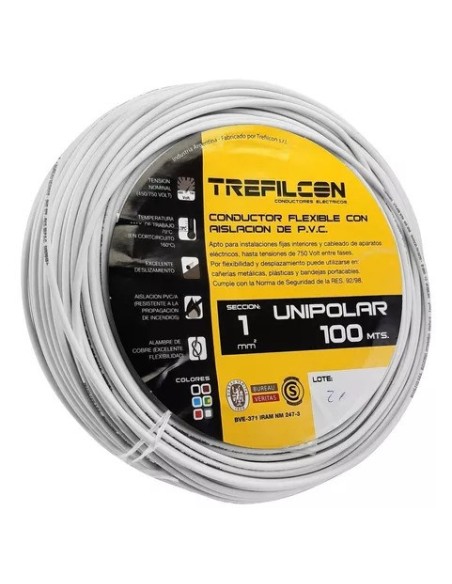 CABLE 1X1,00 MM TREF X 100MTS BLANCO