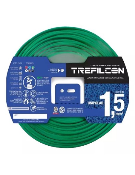 CABLE 1X1,50 MM TREF X 100MTS VERDE