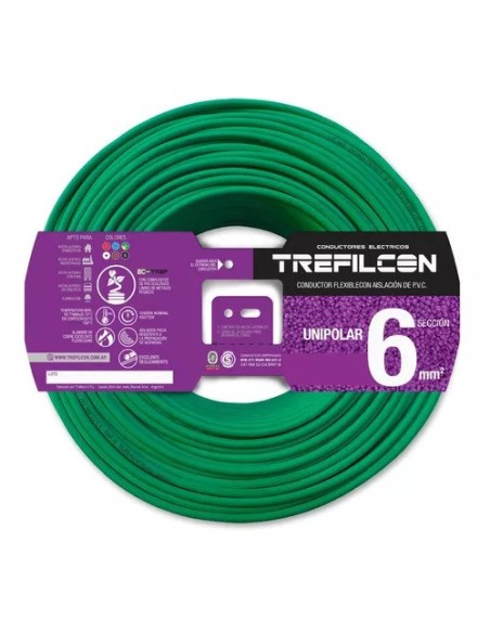 CABLE 1X6,00 MM TREF X 100MTS VERDE